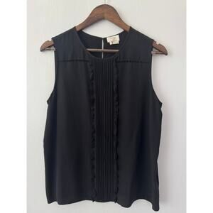 Kate Spade Women's Black 100% Silk Sleeveless Pleated Minimalist Blouse Sz 8